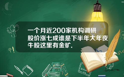 一个月近200家机构调研股价涨七成谁是下半年大年夜牛股这里有金矿.