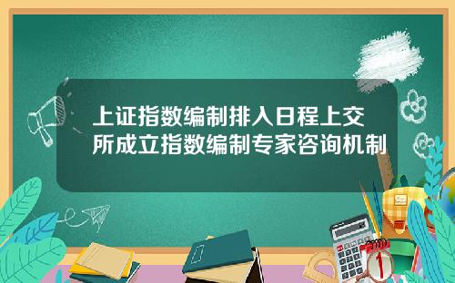 上证指数编制排入日程上交所成立指数编制专家咨询机制