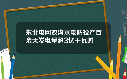 东北电网双沟水电站投产百余天发电量超3亿千瓦时