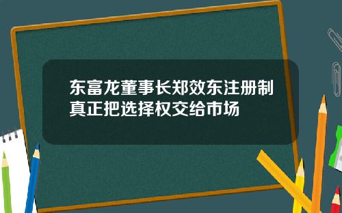 东富龙董事长郑效东注册制真正把选择权交给市场