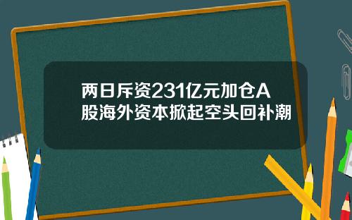 两日斥资231亿元加仓A股海外资本掀起空头回补潮