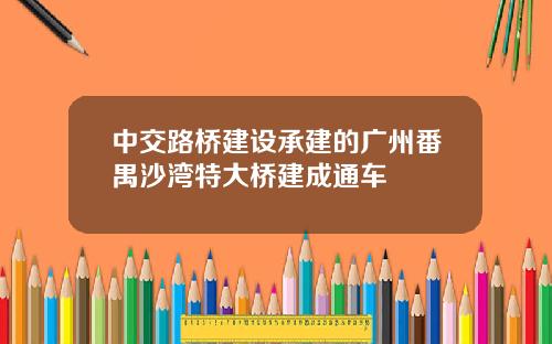 中交路桥建设承建的广州番禺沙湾特大桥建成通车