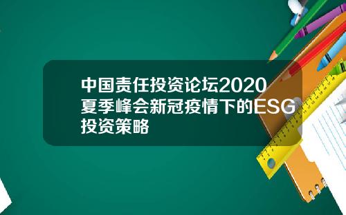 中国责任投资论坛2020夏季峰会新冠疫情下的ESG投资策略