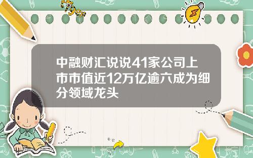 中融财汇说说41家公司上市市值近12万亿逾六成为细分领域龙头