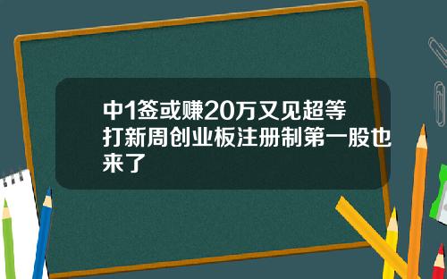 中1签或赚20万又见超等打新周创业板注册制第一股也来了