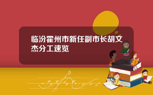 临汾霍州市新任副市长胡文杰分工速览