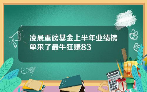 凌晨重磅基金上半年业绩榜单来了最牛狂赚83