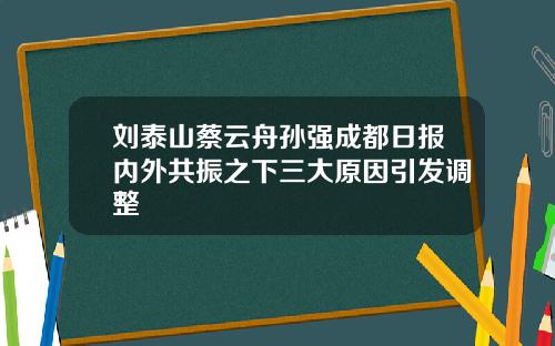 刘泰山蔡云舟孙强成都日报内外共振之下三大原因引发调整