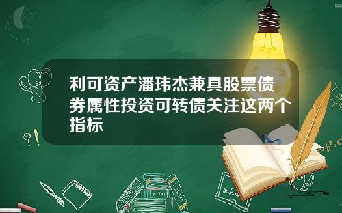 利可资产潘玮杰兼具股票债券属性投资可转债关注这两个指标