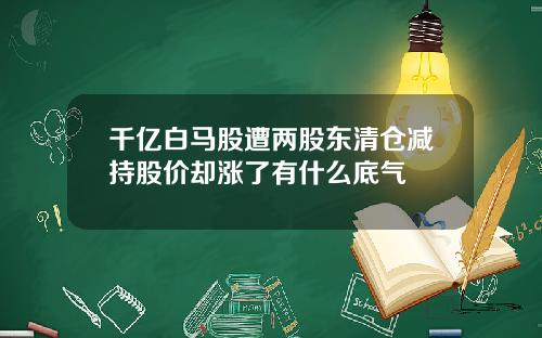 千亿白马股遭两股东清仓减持股价却涨了有什么底气