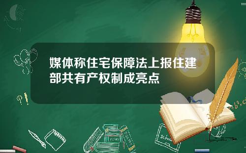 媒体称住宅保障法上报住建部共有产权制成亮点