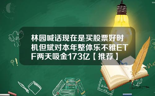 林园喊话现在是买股票好时机但斌对本年整体乐不雅ETF两天吸金173亿【推荐】