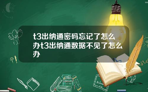 t3出纳通密码忘记了怎么办t3出纳通数据不见了怎么办