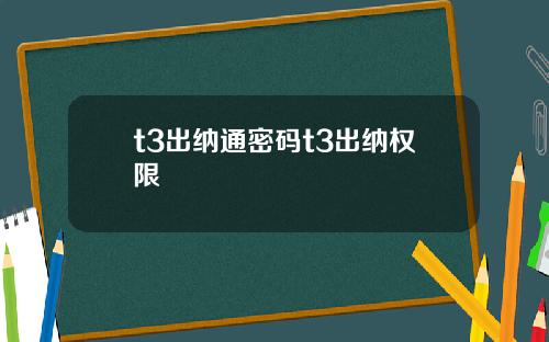 t3出纳通密码t3出纳权限