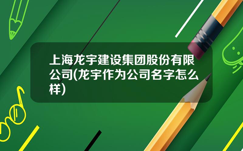 上海龙宇建设集团股份有限公司(龙宇作为公司名字怎么样)