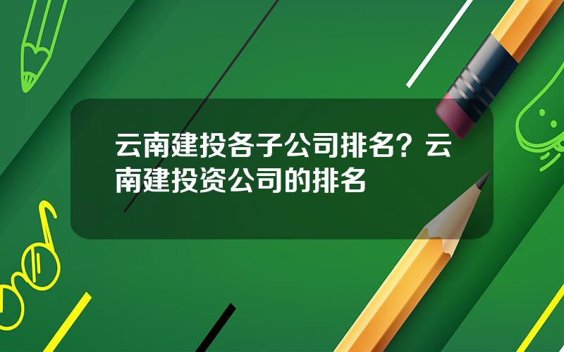 云南建投各子公司排名？云南建投资公司的排名