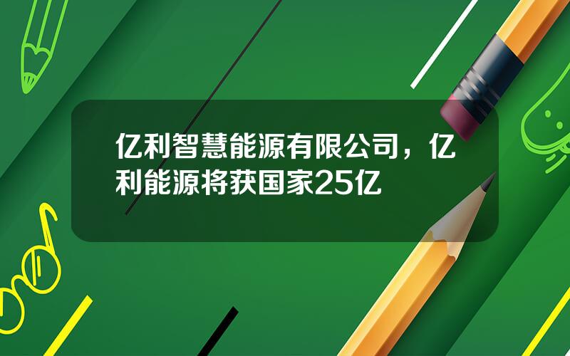 亿利智慧能源有限公司，亿利能源将获国家25亿