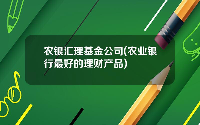 农银汇理基金公司(农业银行最好的理财产品)