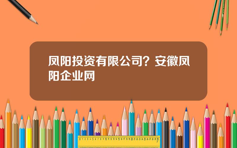 凤阳投资有限公司？安徽凤阳企业网