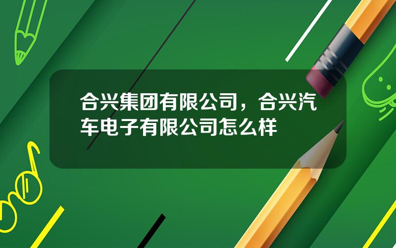 合兴集团有限公司，合兴汽车电子有限公司怎么样