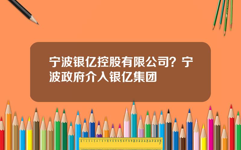 宁波银亿控股有限公司？宁波政府介入银亿集团