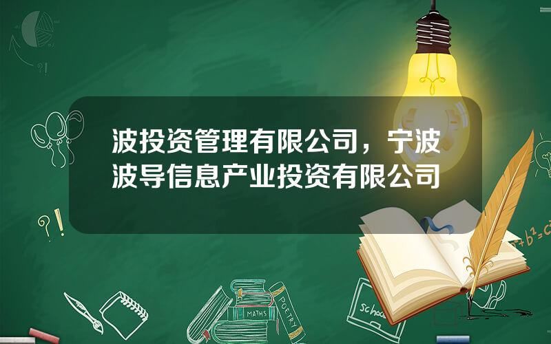 波投资管理有限公司，宁波波导信息产业投资有限公司