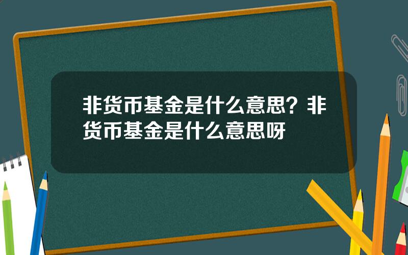 非货币基金是什么意思？非货币基金是什么意思呀